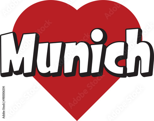 Munich city text design with red heart typographic icon design suitable for touristic promotion