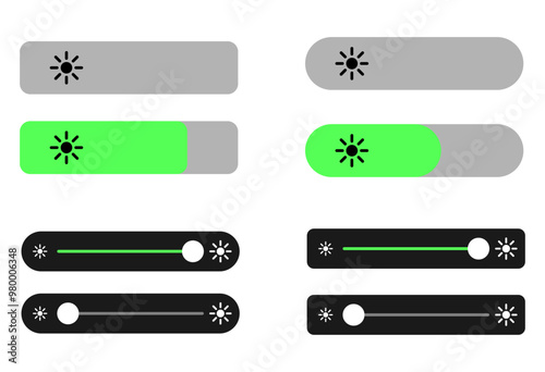 Brightness Slider. Maximum Light Isolated Sign. Vector illustration,rectangular,rounded corners,black and white,sun icon,basic, Range scroll bar in web form, online application