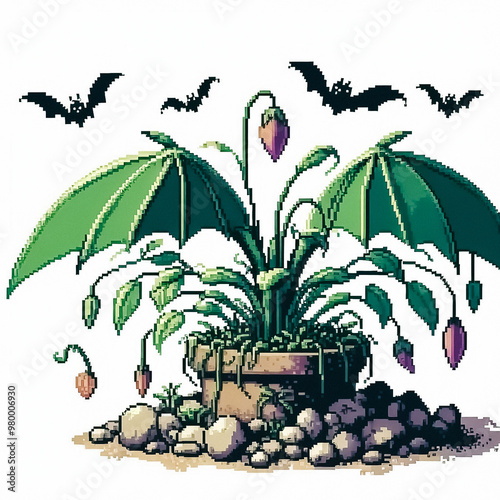 Wallpaper Mural bat lookalike  plant in a pot pixel art Torontodigital.ca