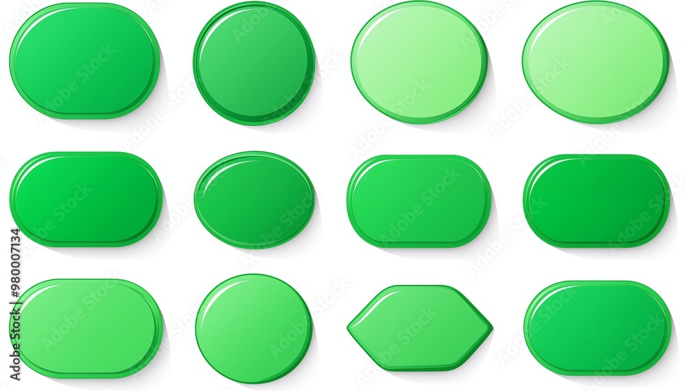 set of green circle square buttons set of green circle square buttons