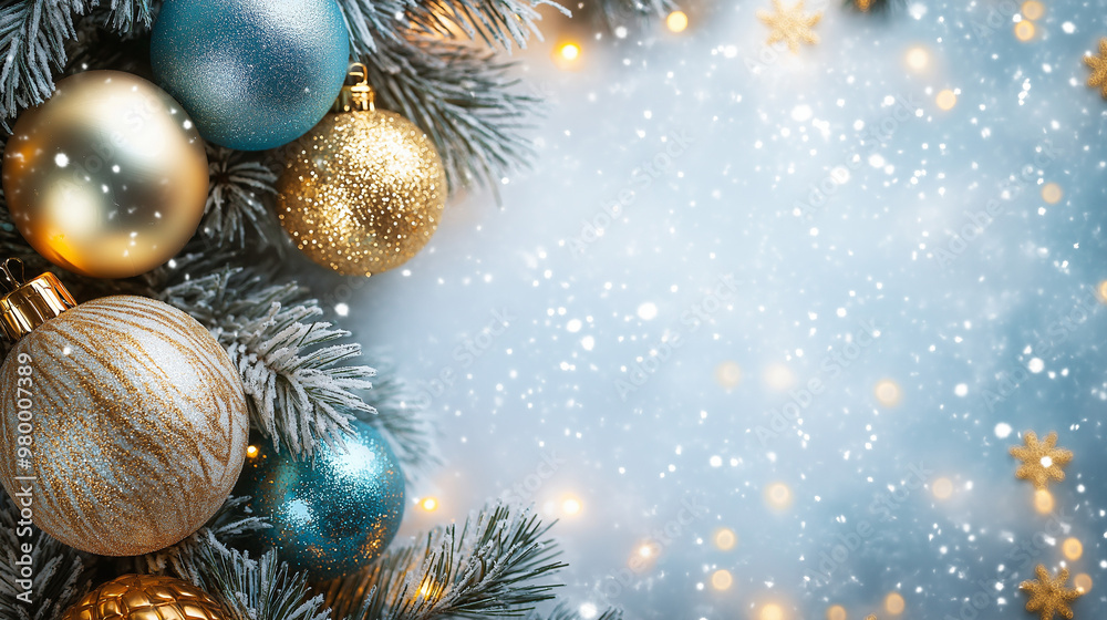 Christmas decorations frame background, gold and light pink balls Christmas decorations frame background, gold and light pink balls