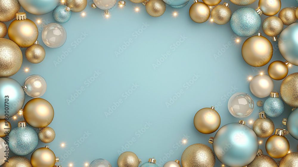 Christmas decorations frame background, gold and light pink balls Christmas decorations frame background, gold and light pink balls