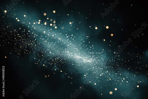 Abstract glowing particles and dust in a dark space background photo