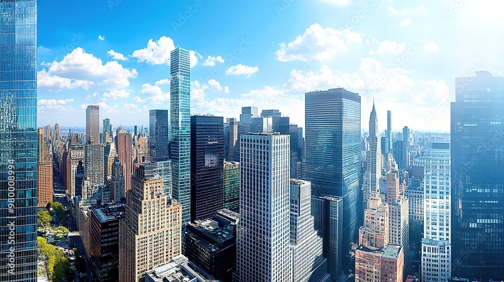 Fototapeta premium A panoramic view of a modern skyline with skyscrapers and urban architecture