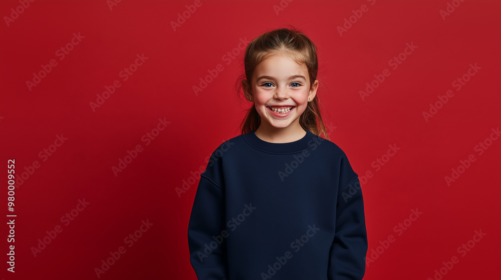 Excited 9-Year-Old Girl in Navy Sweatshirt with Festive Background Excited 9-Year-Old Girl in Navy Sweatshirt with Festive Background