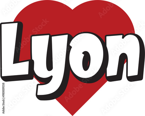 Lyon city text design with red heart typographic icon design suitable for touristic promotion
