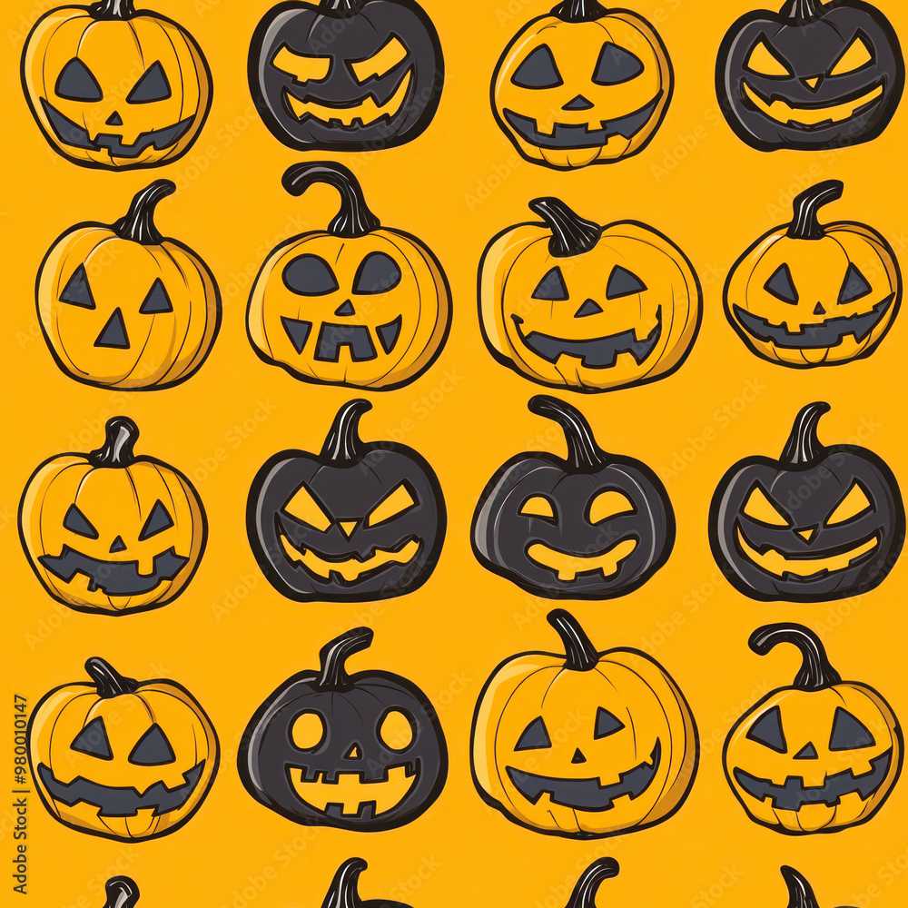 Halloween monsters set pumpkins pattern for wrapping paper and fabrics. Halloween monsters set pumpkins pattern for wrapping paper and fabrics.