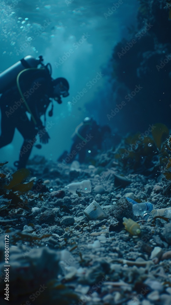 A group of scuba divers are exploring the ocean floor A group of scuba divers are exploring the ocean floor