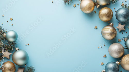 Christmas decorations frame background, gold and light pink balls