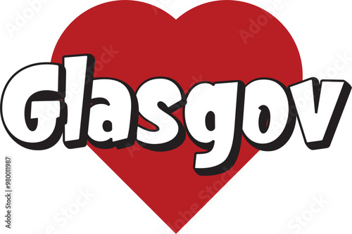 Glasgov city text design with red heart typographic icon design suitable for touristic promotion