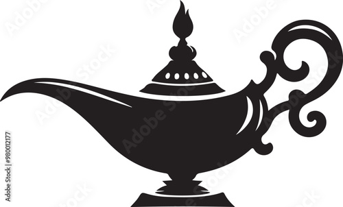 Aladdin lamp design silhouette vector style