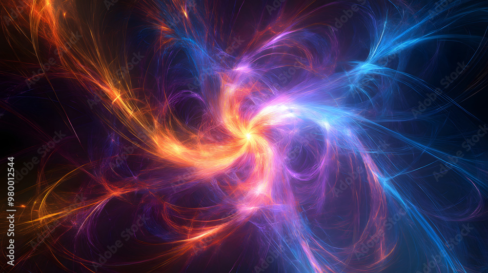 Obraz premium An abstract energy field with glowing lines radiating from a central point, symbolizing power or creativity