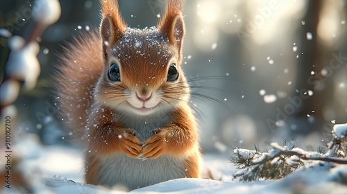 Cartoon squirrel in winter