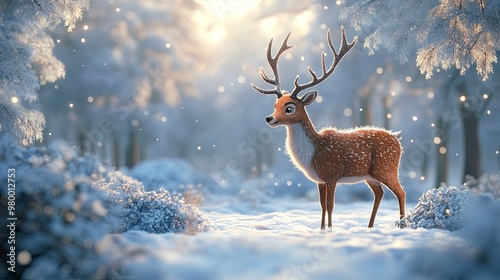 Cartoon deer in winter photo