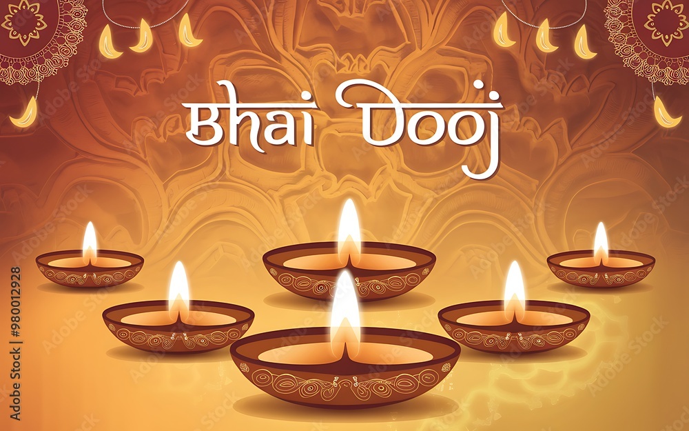 Generative-AI Bhai Dooj ritual with lit diyas and siblings in a festive setting Generative-AI Bhai Dooj ritual with lit diyas and siblings in a festive setting