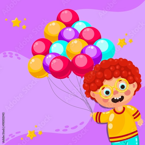 Happy birthday greeting card with garland , balloons,gift and lettering design.