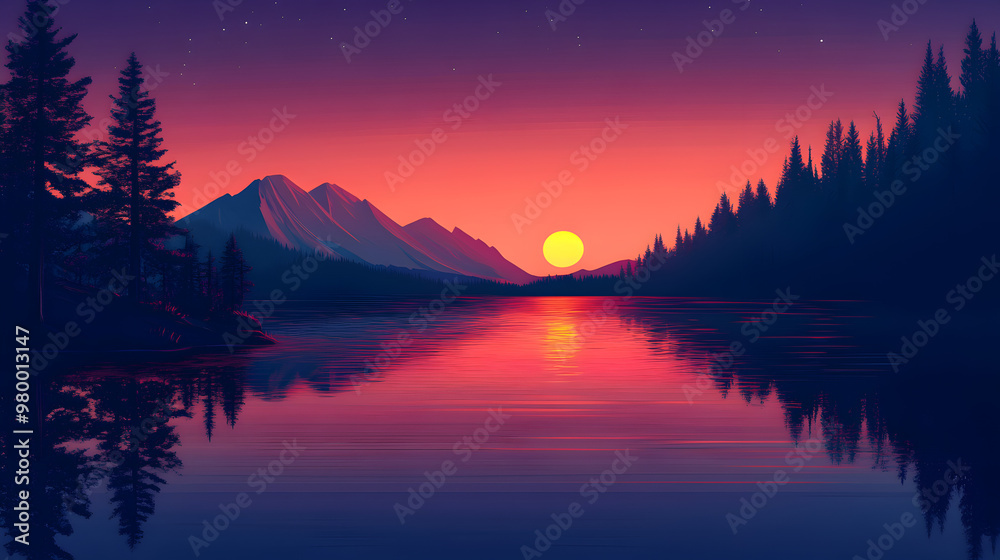 Sunset over a calm lake with minimal detail.
Sunset over a calm lake with minimal detail.