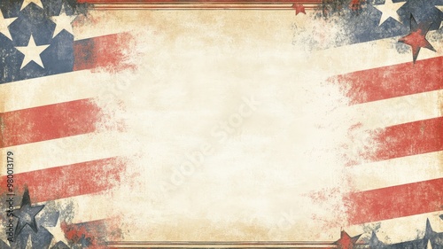 Vintage American flag background with textured borders and faded colors for creative patriotic projects photo