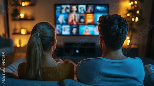 Friends deciding on a movie to watch together at home, representing the video on demand concept