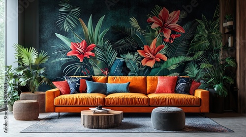 Chic floral wall murals with colorful designs for elegant living room decor wallpaper