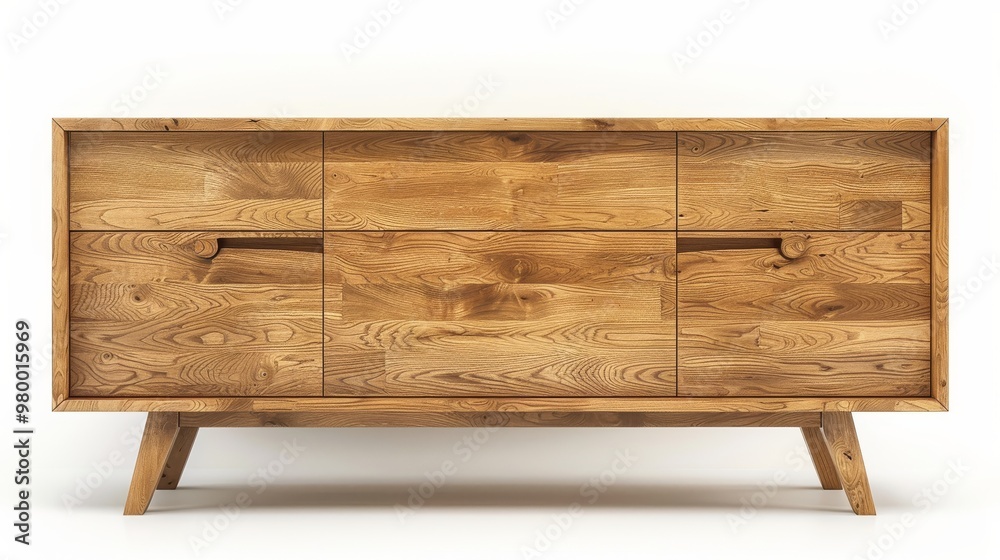 Scandinavian-style wooden sideboard with clean lines and a light oak finish Scandinavian-style wooden sideboard with clean lines and a light oak finish