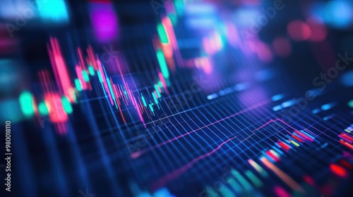 Wallpaper Mural Close-up of stock market screen with bar graphs and lines, business analysis and finance concept. Torontodigital.ca
