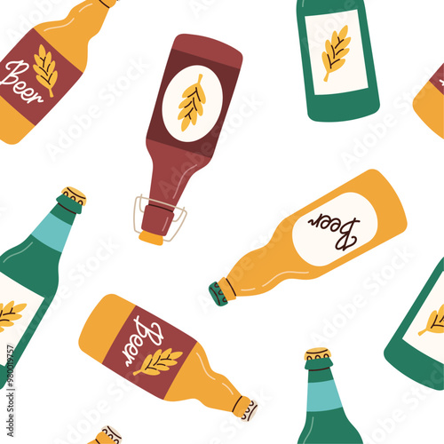 Seamless pattern with beer bottles