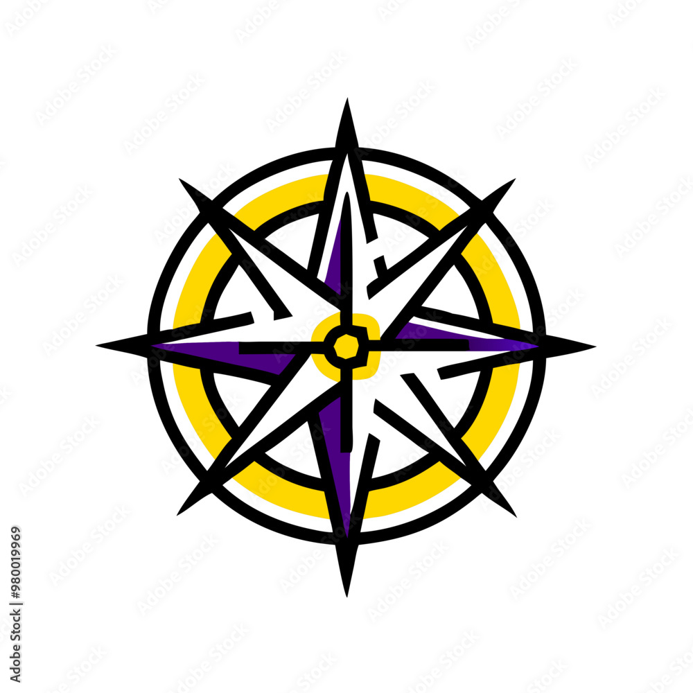 Compass rose icon in flat style, yellow and purple, navigation and direction symbol Compass rose icon in flat style, yellow and purple, navigation and direction symbol