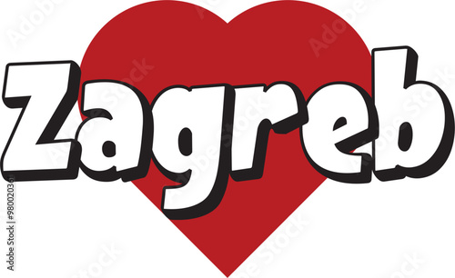 Zagreb city text design with red heart typographic icon design suitable for touristic promotion