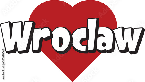 Wraclaw city text design with red heart typographic icon design suitable for touristic promotion