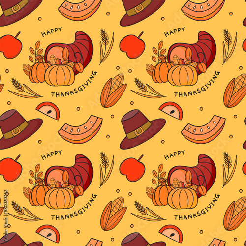 This is a delightful Festive Thanksgiving Pattern featuring Pumpkins along with a Cornucopia