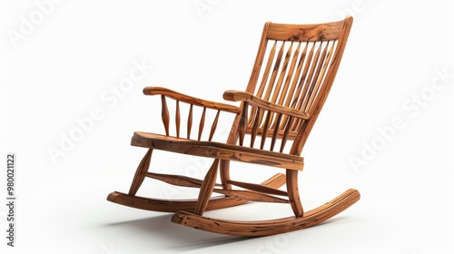 classic wooden rocking chair with a polished oak finish