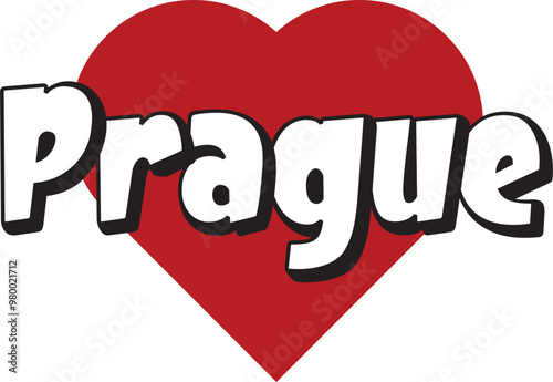 Prague city text design with red heart typographic icon design suitable for touristic promotion