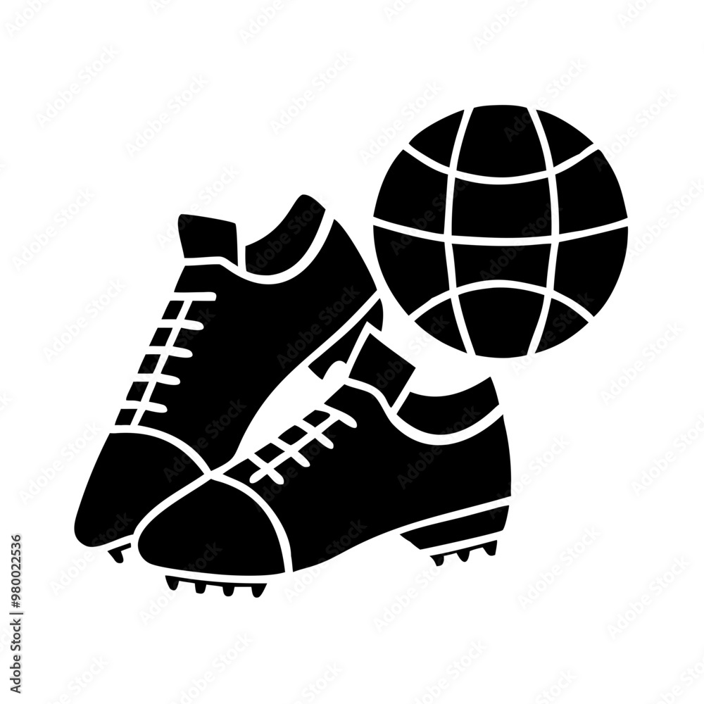 Soccer shoes and ball icon, simple silhouette design Soccer shoes and ball icon, simple silhouette design