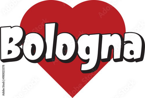 Bologna city text design with red heart typographic icon design suitable for touristic promotion