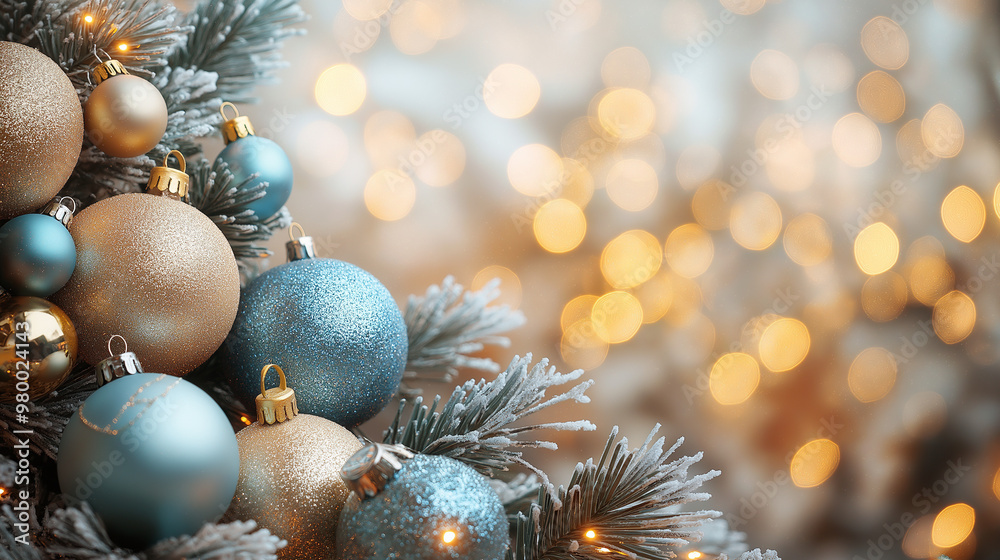 Christmas decorations view on the winter window background Christmas decorations view on the winter window background