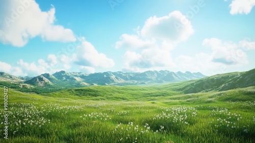 green land with blue sky in background