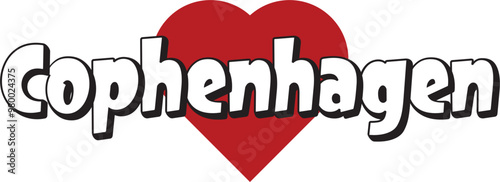 Copenhagen city text design with red heart typographic icon design suitable for touristic promotion