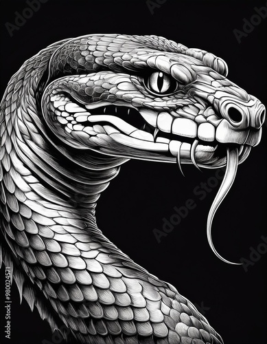 snake on black background illustrated with black lines