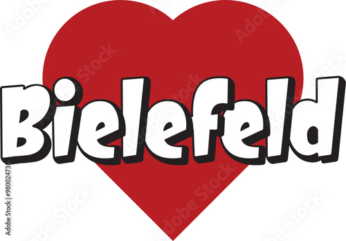 Bielefeld city text design with red heart typographic icon design suitable for touristic promotion
