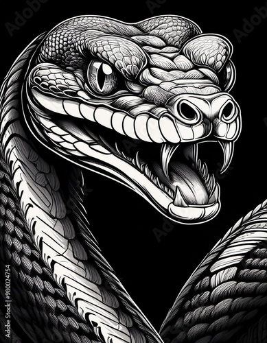 snake on black background illustrated with black lines