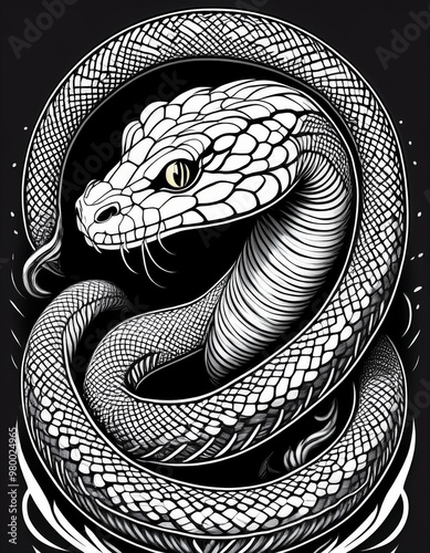 snake on black background illustrated with black lines