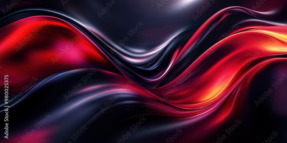 Abstract black and red waves flowing with smooth glossy curves