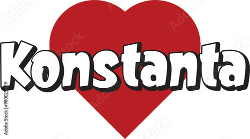 Konstanta city text design with red heart typographic icon design suitable for touristic promotion