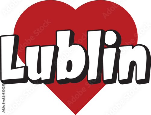 Lublin city text design with red heart typographic icon design suitable for touristic promotion