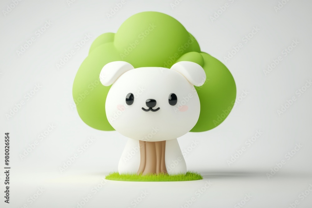 Fototapeta premium Cute green tree, cute dog simple structure, in the style 3d cartoon 