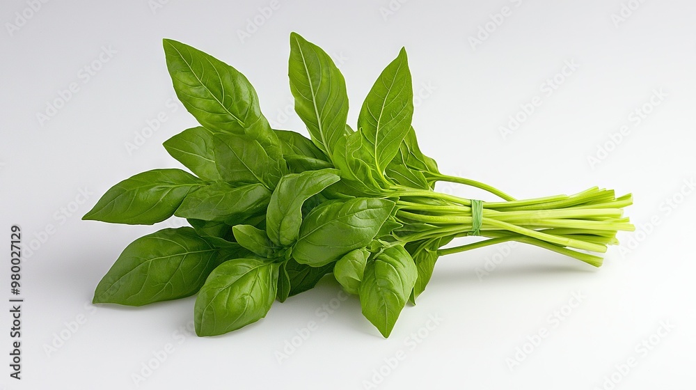 Obraz premium A cluster of green foliage resting atop a white surface adjacent to one another