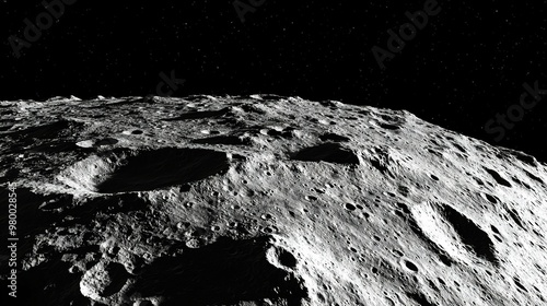  A distant lunar surface view with celestial bodies in the background