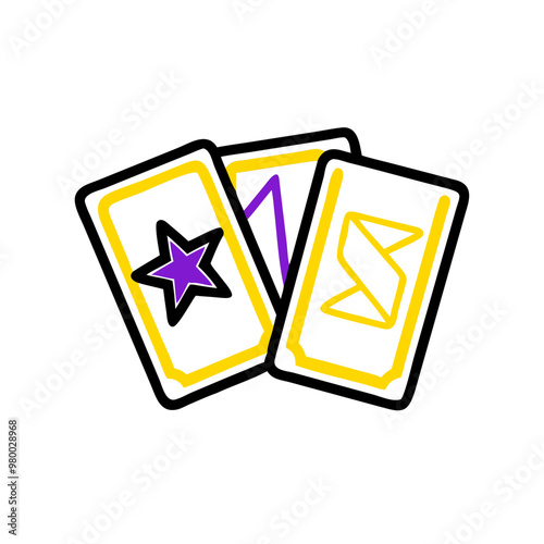 Tarot cards icon in flat style, yellow and purple, fortune telling and divination symbol