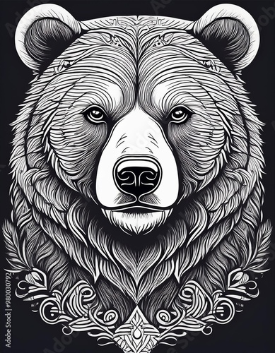 bear portrait illustrated with black lines